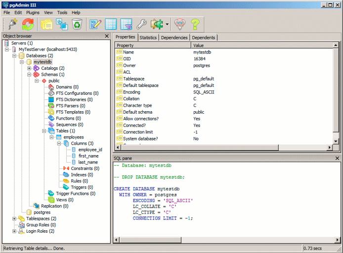 pgAdmin III full database view