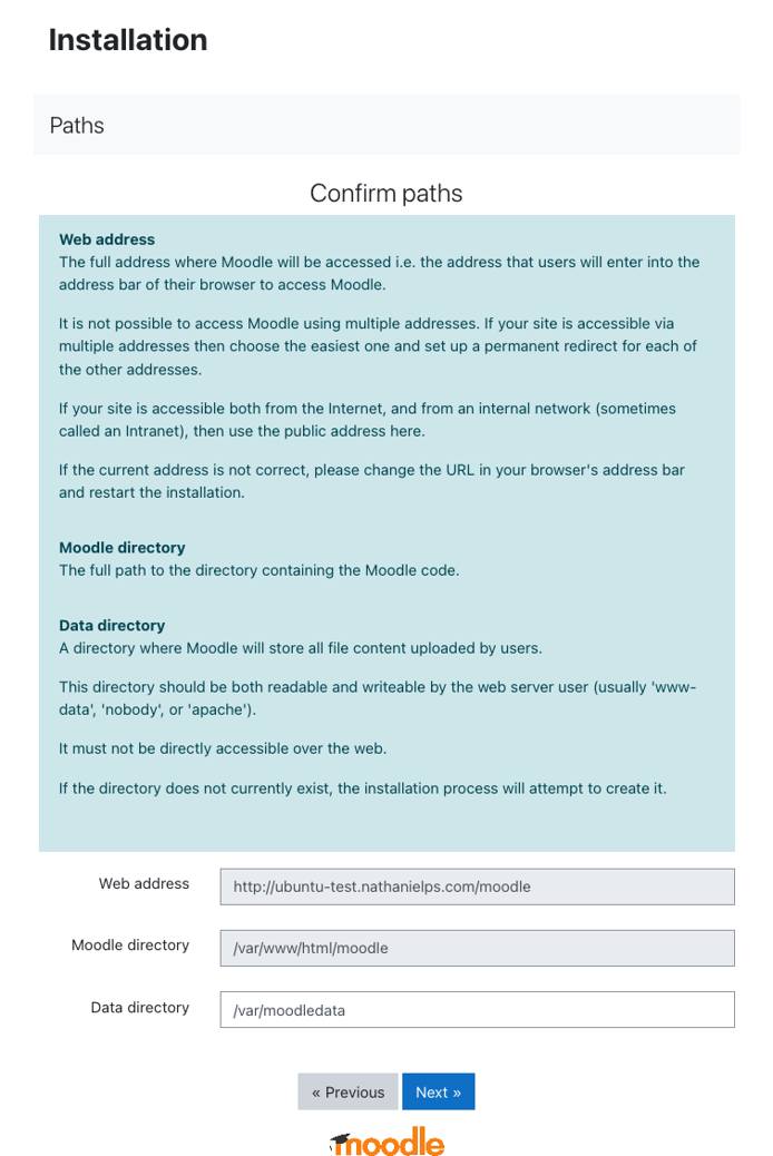 Confirm paths for Moodle