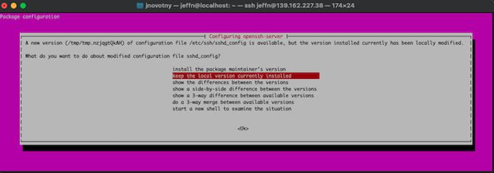 Ubuntu SSH Configuration Pop-up