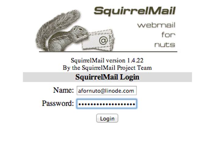 SquirrelMail Login Page with a username and password.