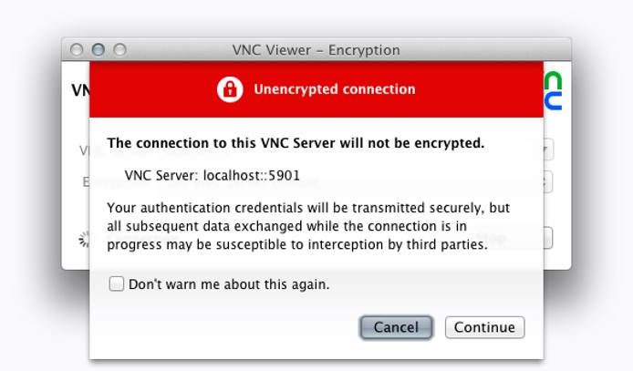 VNC Security Warning.