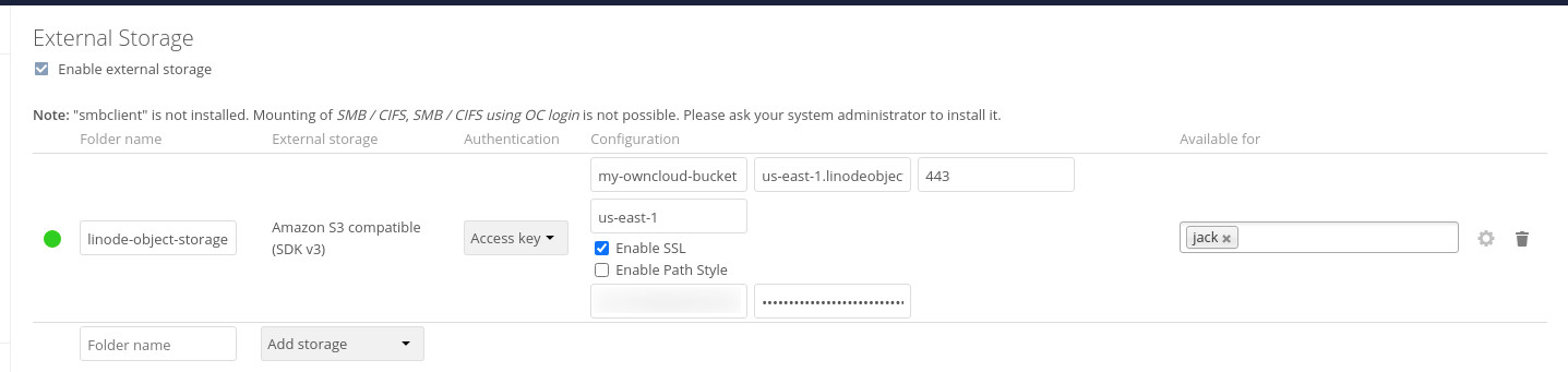 Verify that your Object Storage external mount is enabled