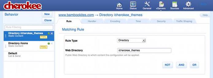 Deleting rules on the Rule tab of the vServers page of the Cherokee admin panel on Fedora 13.