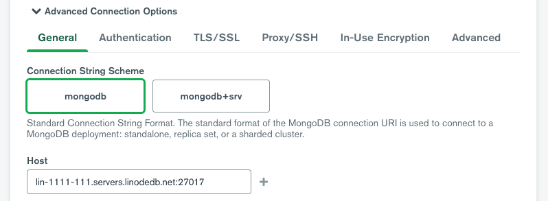 The General tab in MongoDB Compass