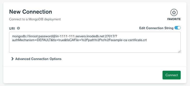 The New Connection window in MongoDB Compass